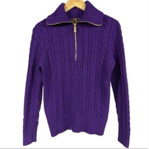 Lauren Ralph Lauren Quarter Zip up Cable Knit Sweater in Imperial Purple